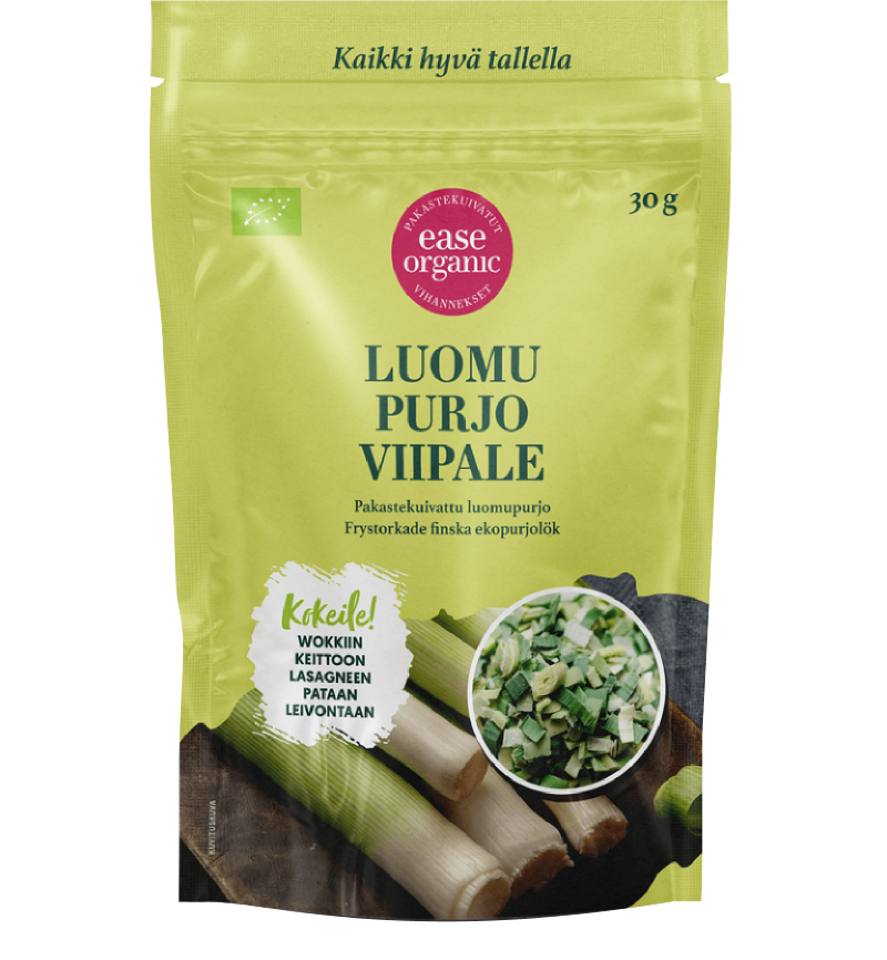 Pakastekuivattu luomupurjoviipale